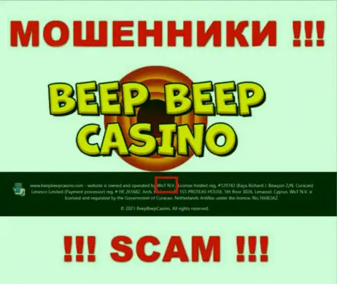 Не стоит вестись на сведения о существовании юридического лица, BeepBeep Casino - WoT N.V., в любом случае разведут