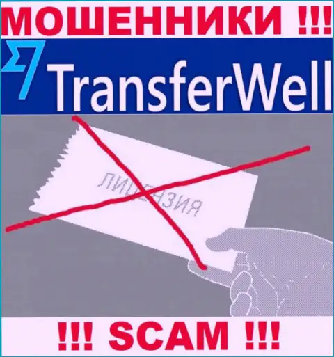 Вы не сможете отыскать инфу о лицензии на осуществление деятельности жуликов ТрансферВелл, ведь они ее не сумели получить