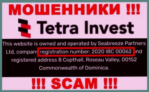 Номер регистрации internet-мошенников Tetra Invest, с которыми крайне опасно иметь дело - 2020 IBC 00062