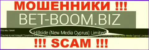 Юр. лицом, управляющим internet разводилами Bet Boom Biz, является Hillside (New Media Cyprus) Limited