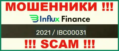 Рег. номер мошенников InFluxFinance Pro, размещенный ими у них на сервисе: 2021/IBC00031
