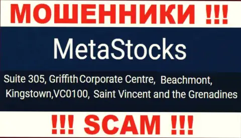 На официальном web-сайте MetaStocks размещен адрес данной конторы - Suite 305, Griffith Corporate Centre, Beachmont, Kingstown, VC0100, Saint Vincent and the Grenadines (оффшорная зона)