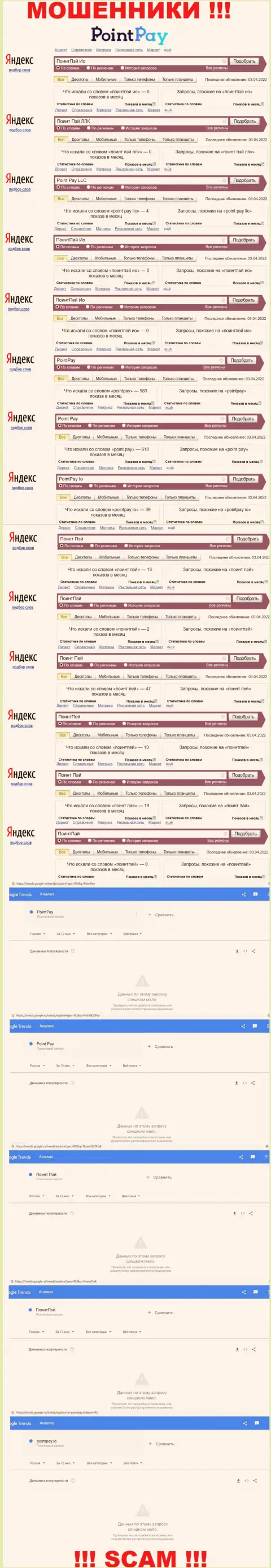 Детальный анализ суммарного числа online запросов в поисковиках всемирной сети по мошенникам Поинт Пей