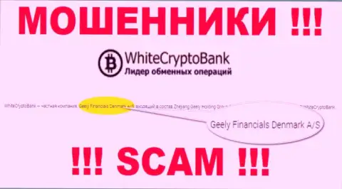 Юридическим лицом, владеющим мошенниками White Crypto Bank, является Geely Financials Denmark A/S