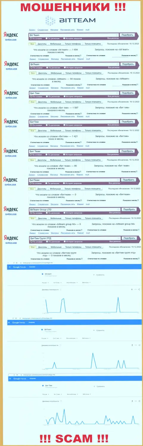 Число онлайн-запросов в глобальной сети интернет по бренду мошенников BitTeam