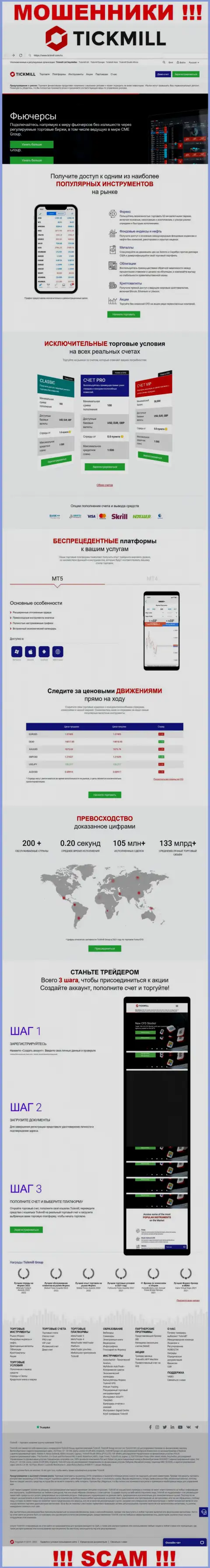 Вид официального веб-портала противоправно действующей организации Tickmill Com