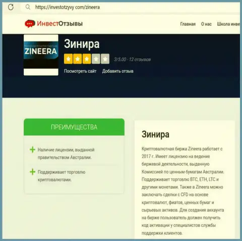 Материал с обзором условий для спекулирования дилинговой компании Зиннейра Ком на интернет-ресурсе investotzyvy com