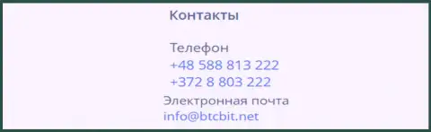 Телефоны и электронный адрес компании БТЦБИТ Сп. З.о.о.