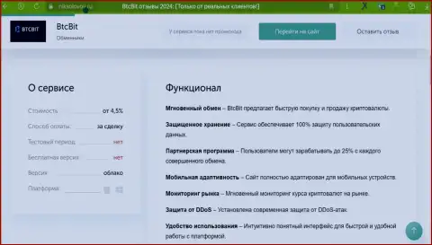 Условия сервиса криптовалютной интернет-обменки BTC Bit в информационной публикации на сайте NikSolovov Ru