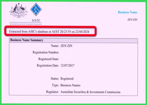 Документ, подтверждающий наличие регистрации у биржевой торговой площадки Zinnera Com