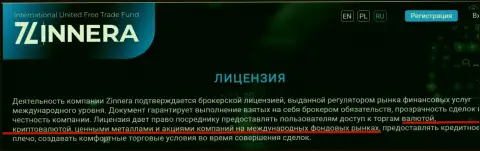 Ряд инструментов для совершения сделок криптовалютной дилинговой компании Zinnera Com